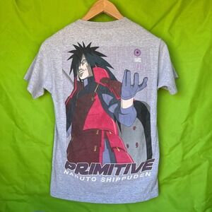 Primitive Naruto Shippuden Madara Uchiha Graphic Anime T-Shirt Gray Mens Small‎